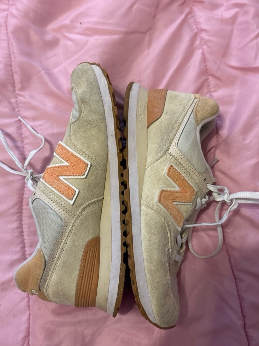 New Balance Cream & Peach Suede Sneaker Interior View